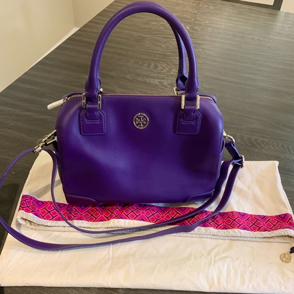 New Tory Burch Robinson Middy Satchel Purple - Picture 2 of 7